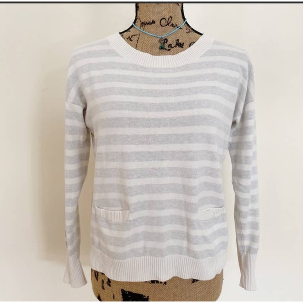 Banana Republic Grey & Cream Striped Cotton Lightweight Spring Summer Sweater
